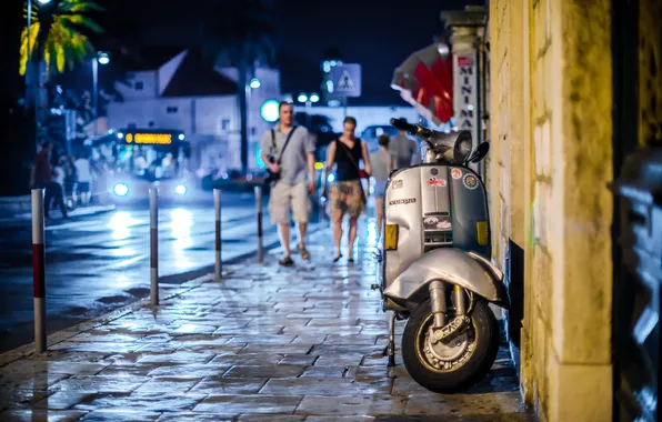 Люди, вечер, тротуар, Хорватия, скутер, Vespa