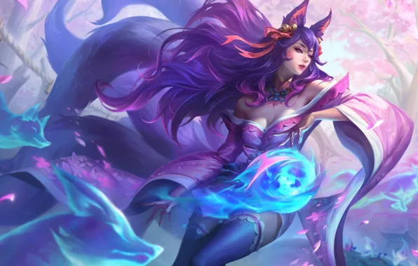 Art, League of Legends, Skin, LoL, Ahri, Spirit Blossom