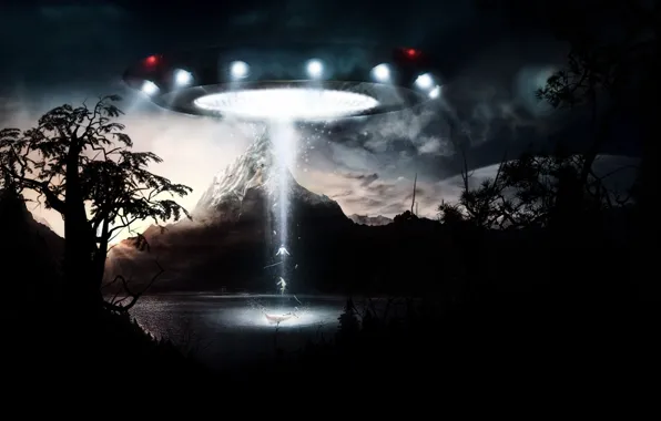 Dark, science fiction, digital art, UFO