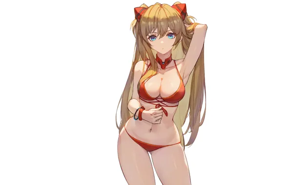 Red, girl, sexy, Bikini, Anime, evangelion, pretty, asuka