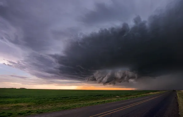 Дорога, небо, пейзаж, тучи