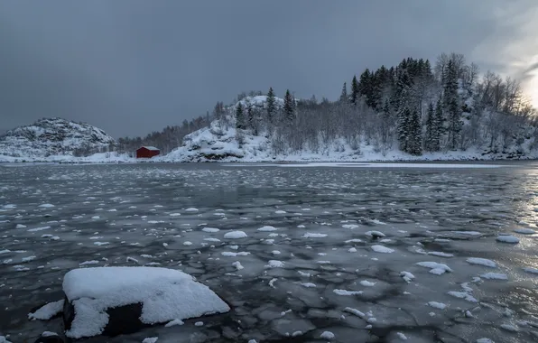 Картинка зима, река, лёд