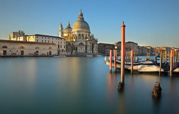 Картинка утро, Италия, Венеция, собор, канал, санта-мария-делла-салюте