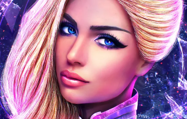 Глаза, девушка, лицо, арт, блондинка, красавица, Guild Wars 2, Chronomancer