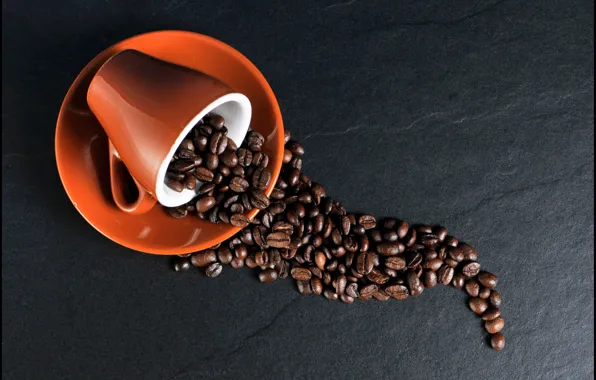 Кофе, чашка, кофейные зерна, блюдце, coffee