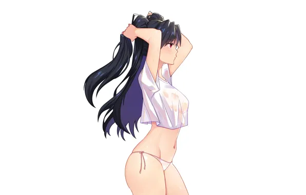 Girl, sexy, wet, long hair, boobs, anime, beautiful, red eyes