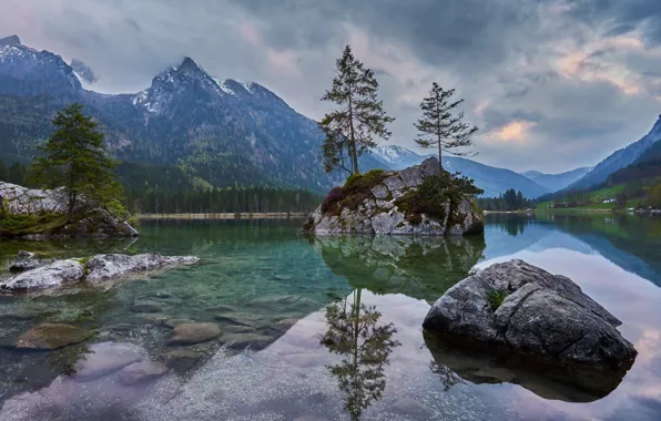 Вода, пейзаж, горы, природа, озеро, отражение, красота, панорама