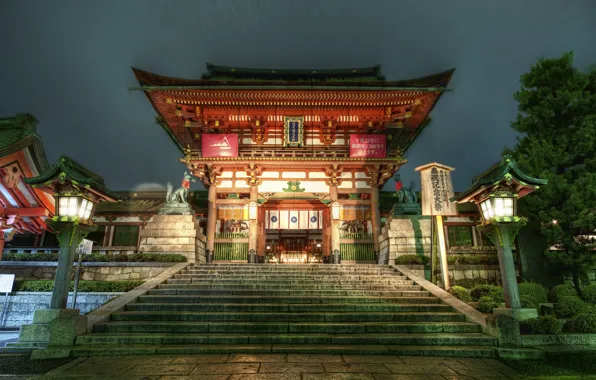 Картинка япония, фонари, храм