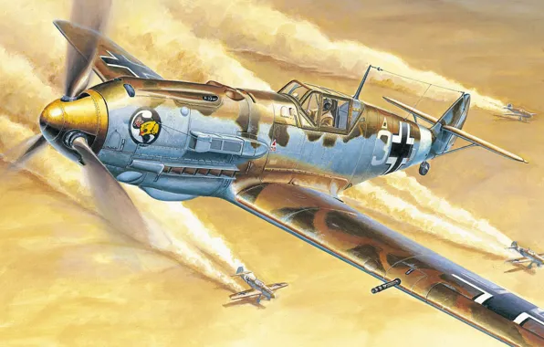 Германия, истребитель, люфтваффе, Messerschmitt Bf 109E-4, DAK, Африканский Корпус, Birdy Chang