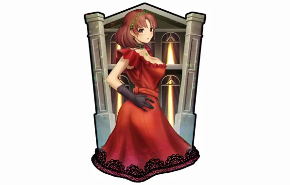 Girl, sexy, cleavage, dress, brown hair, boobs, anime, beautiful