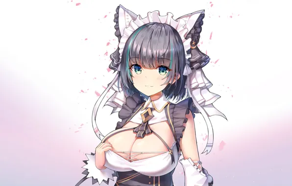 Girl, sexy, cleavage, green eyes, long hair, boobs, anime, beautiful