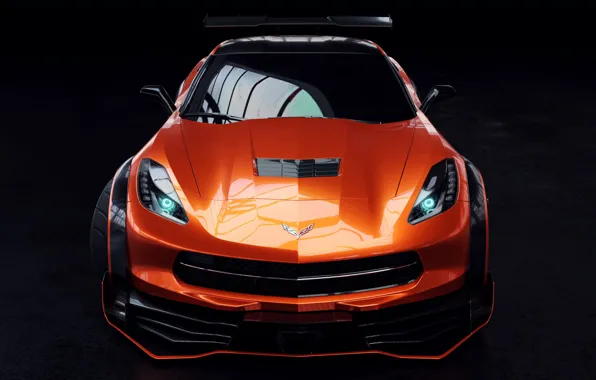 Авто, Corvette, Машина, Оранжевый, Car, Рендеринг, Stingray, Corvette Stingray