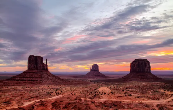 Картинка небо, закат, пустыня, сша, долина монументов