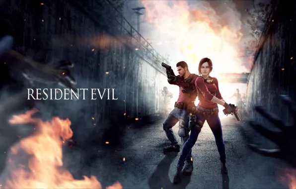 Девушка, мужчина, Resident Evil, fan art, capcom, Chris Redfield, Claire Redfield