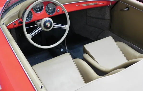 Картинка Porsche, logo, 356, 1958, steering wheel, Porsche 356A 1600 Speedster