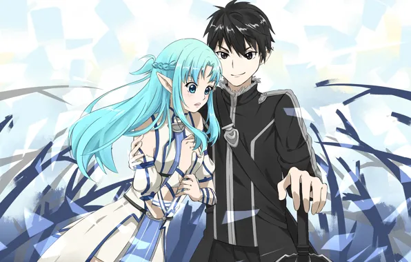 Взгляд, аниме, арт, парень, Мастера меча онлайн, Sword Art Online, Асуна, Кирито