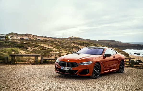 Картинка купе, BMW, Coupe, площадка, 2018, 8-Series, тёмно-оранжевый, M850i xDrive