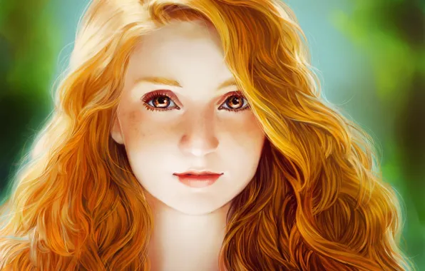 Картинка глаза, взгляд, лицо, волосы, девочка, рыжая