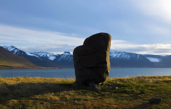 Небо, горы, Исландия, Iceland, фьорд, дольмен, dolmen