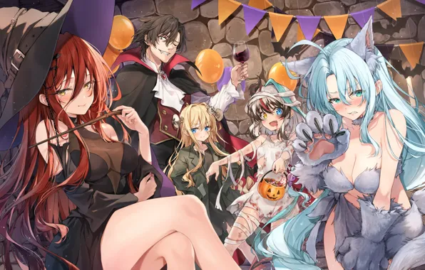 Девушки, Хэллоуин, парень, Rose, Snow, Grimm, Hakenshimasu!, Alice Kisaragi
