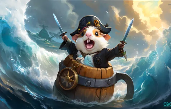 Pirates, boat, hamster, watermarked, ArtStation, pirate hat, Bahry Vadim, Anthropomorphic