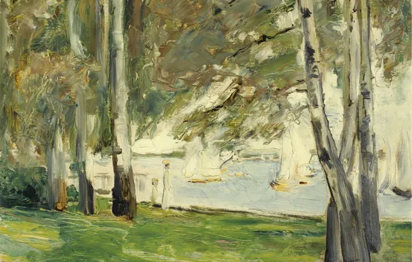 Пейзаж, лодка, картина, парус, 1924, Max Liebermann, Макс Либерман, Березы на Восточном Берегу Ванзее