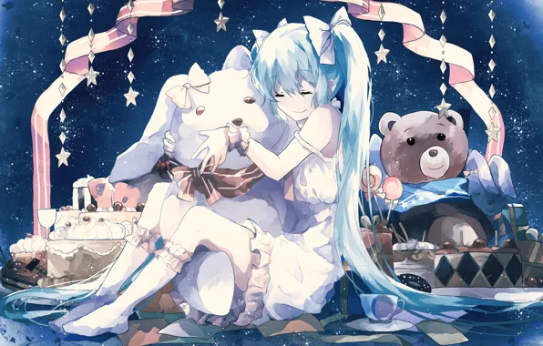 Игрушка, мишка, девочка, Hatsune Miku, Vocaloid, Вокалоид, Хатсуне Мику
