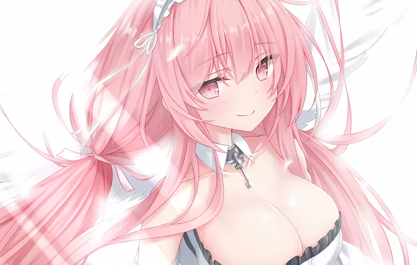Girl, sexy, cleavage, pink hair, long hair, dress, boobs, anime