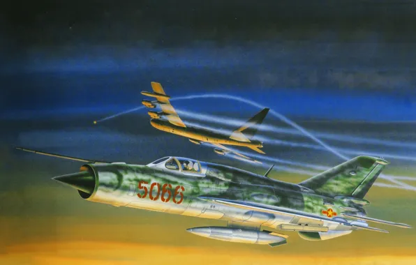 Картинка art, painting, aviation, jet, MiG-21 Fishbed