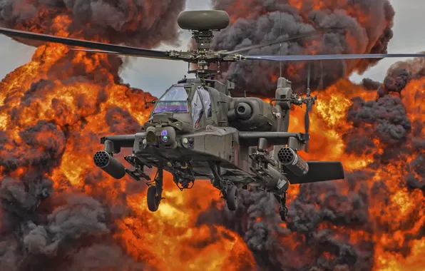 Огонь, вертолет, лопасти, Apache, AH-64D