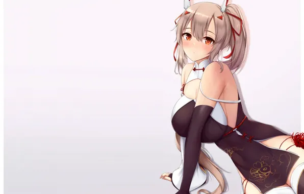 Girl, sexy, cleavage, thighhighs, long hair, dress, boobs, anime