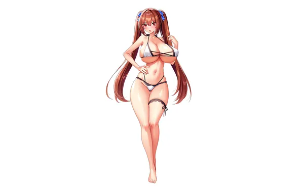 Girl, sexy, cleavage, long hair, legs, brown hair, boobs, anime