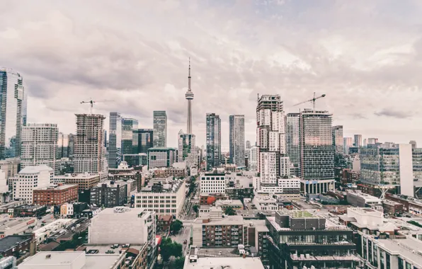 Картинка облака, люди, крыши, знаки, Канада, Онтарио, Торонто, автомобили