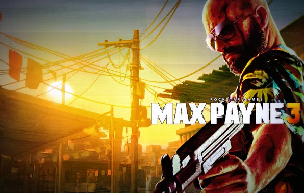 Кровь, очки, лысый, Оружие, Uzi, Max Payne 3, Rockstar Games, пистолет-пулемёт