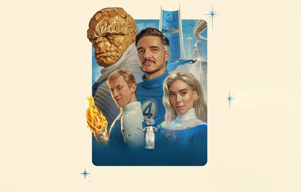 Арт, постер, персонажи, комикс, Фантастическая четвёрка, MARVEL, Fantastic Four, Pedro Pascal