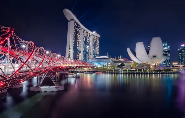 Ночь, мост, город, Singapore