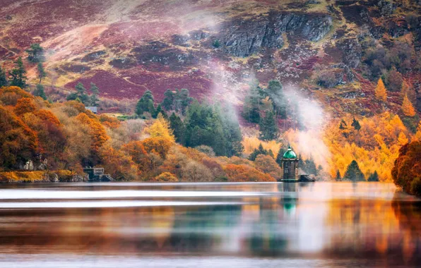 Великобритания, British, autumn, Lake, Elan Valley, Rhayader, долина Элан, Райадер
