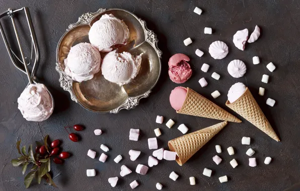 Мороженое, десерт, macarons, безе