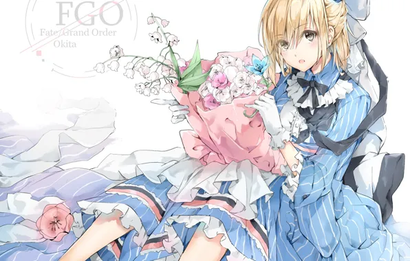 Девушка, цветы, арт, ландыши, сейбер, Fate / Grand Order