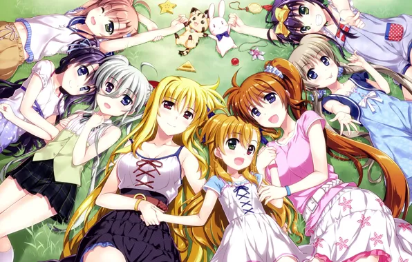 Луг, Зверюшки, Девочки, Арт, Mahou Shoujo Lyrical Nanoha