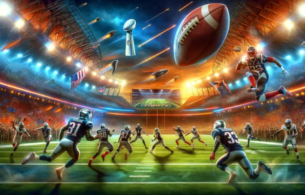 USA, Sports, Stadium, NFL, Американский футбол, Регби, Super Bowl, AI art