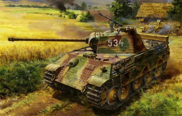 Картинка Germany, Panzerkampfwagen V Panther, WW2, Panzerwaffe, Painting, Ausf.A