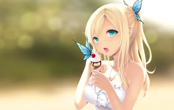 Картинка бабочка, мороженое, девочка, рожок, сладкое, boku wa tomodachi ga sukunai, kashiwazaki sena