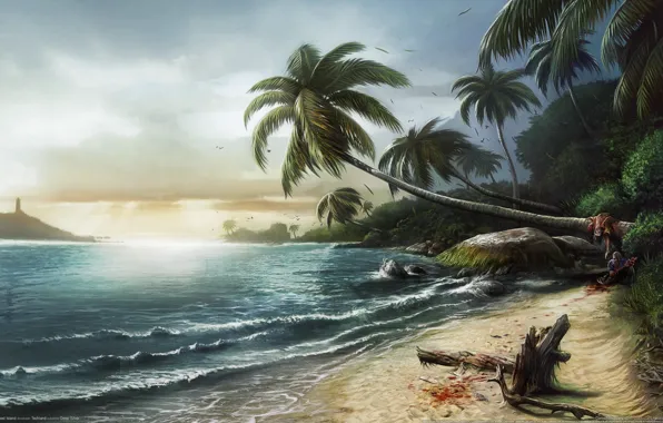 Картинка море, пейзаж, пальмы, побережье, Dead Island