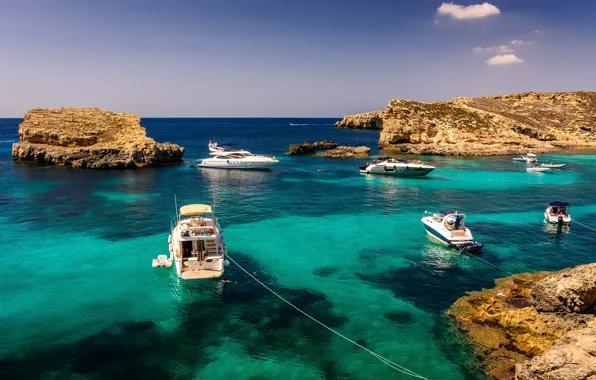 Картинка лето, океан, скалы, яхты, Malta