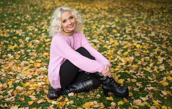 Картинка осень, взгляд, листья, девушка, Olesya