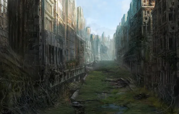 Картинка город, арт, руины, заброшенность, постапокалиптика