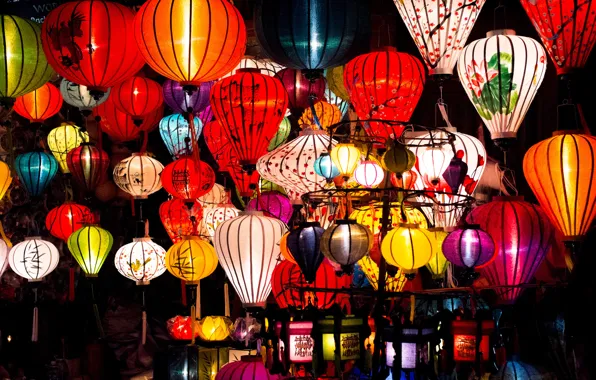 China, фонари, разноцветные, много