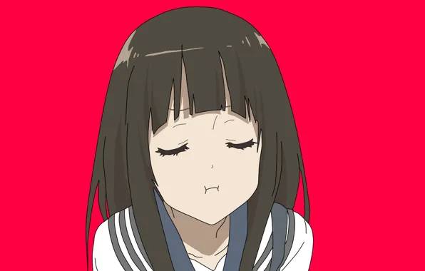 Девочка, красный фон, Eru Chitanda, Хьёука