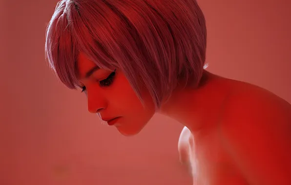 Лицо, профиль, образ, голубые волосы, косплей, Evangelion